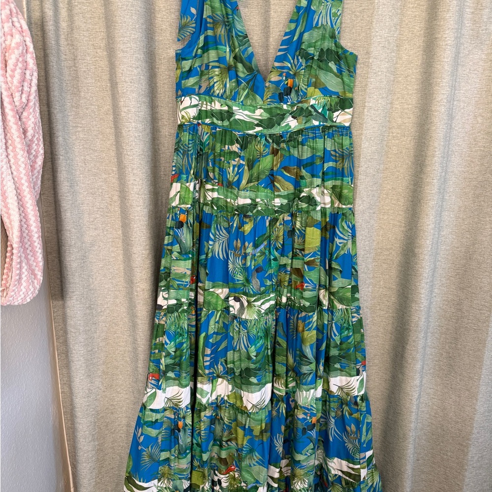 ANTONIO MELANI Blue Green Tropical Maxi Dress